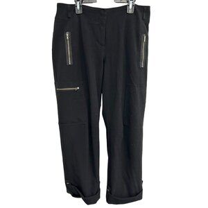 Chicos Black Utility Pants With Zipper Pockets & Cuffed Hems Size S